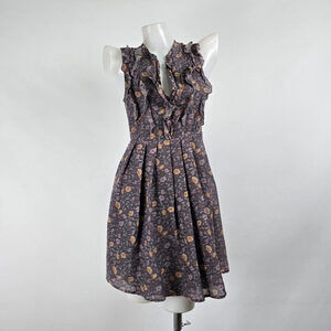 Fleur Wood Purple Sil Ruffle Mini Dress Size 0